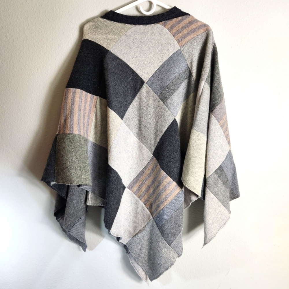 Eddie Bauer Vintage Womens Patchwork Wool Cashmere Sweater Poncho-OSFM